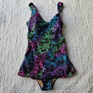 Vintage Maxine Of Hollywood 90s Swimsuit Womens 14 Floral One Piece Retro Beach